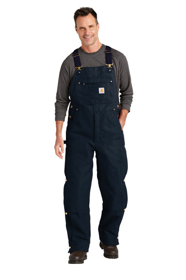 Carhartt CT104393/CTS104393/CTT104393/CT106672/CTS106672/CTT106672 Mens Firm Duck Insulated Bib Overalls w/ Pockets Dark Navy Blue Model Front