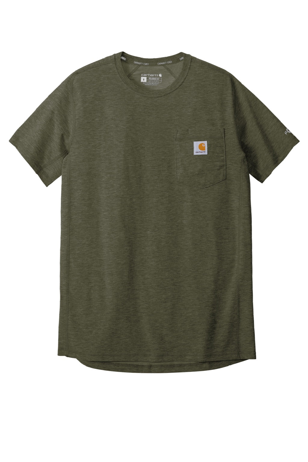 Carhartt CT104616/CT106652 Mens Force Moisture Wicking Short Sleeve Crewneck T-Shirt w/ Pocket Heather Basil Green Flat Front