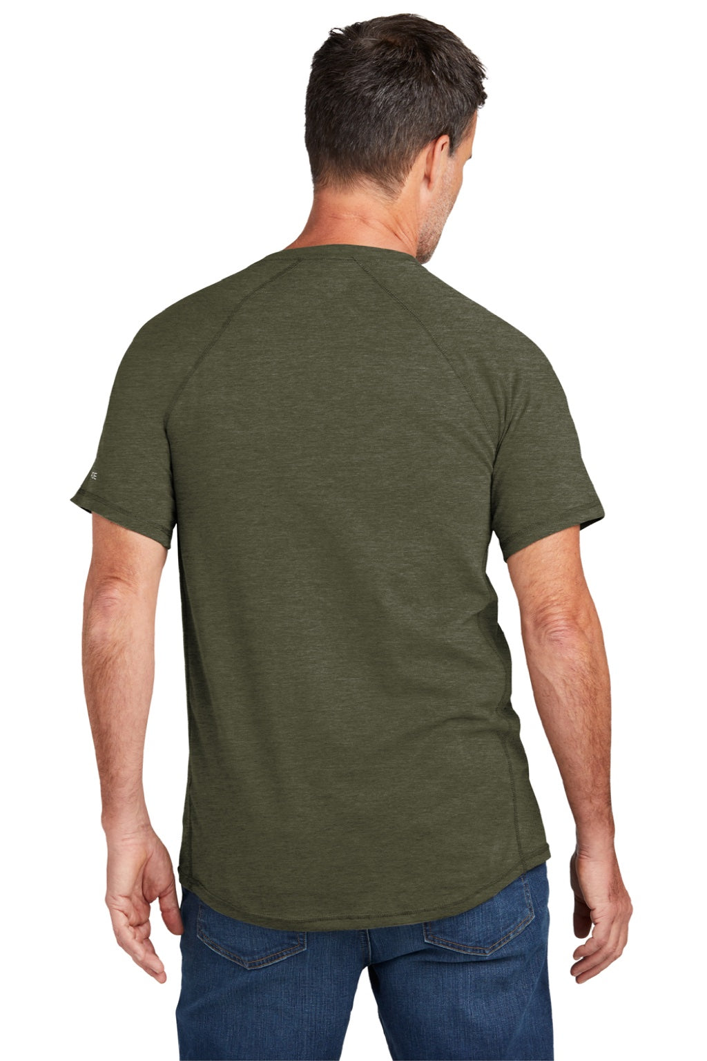 Carhartt CT104616/CT106652 Mens Force Moisture Wicking Short Sleeve Crewneck T-Shirt w/ Pocket Heather Basil Green Model Back