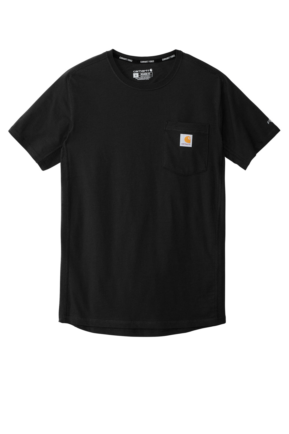 Carhartt CT104616 Mens Force Moisture Wicking Short Sleeve Crewneck T-Shirt w/ Pocket Black Flat Front