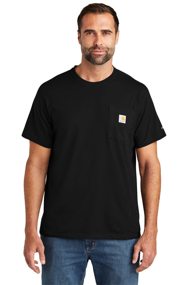 Carhartt CT104616 Mens Force Moisture Wicking Short Sleeve Crewneck T-Shirt w/ Pocket Black Model Front