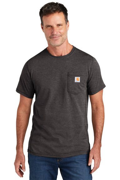 Carhartt CT104616 Mens Force Moisture Wicking Short Sleeve Crewneck T-Shirt w/ Pocket Heather Carbon Grey Model Front