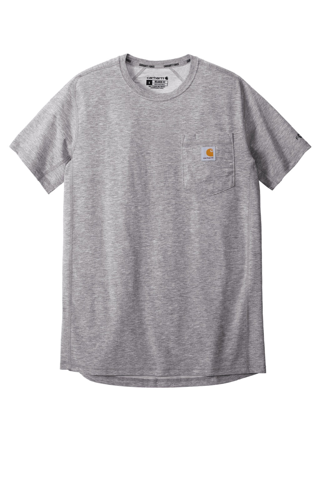 Carhartt CT104616/CT106652 Mens Force Moisture Wicking Short Sleeve Crewneck T-Shirt w/ Pocket Heather Grey Flat Front