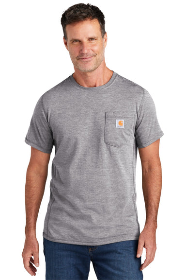 Carhartt CT104616/CT106652 Mens Force Moisture Wicking Short Sleeve Crewneck T-Shirt w/ Pocket Heather Grey Model Front