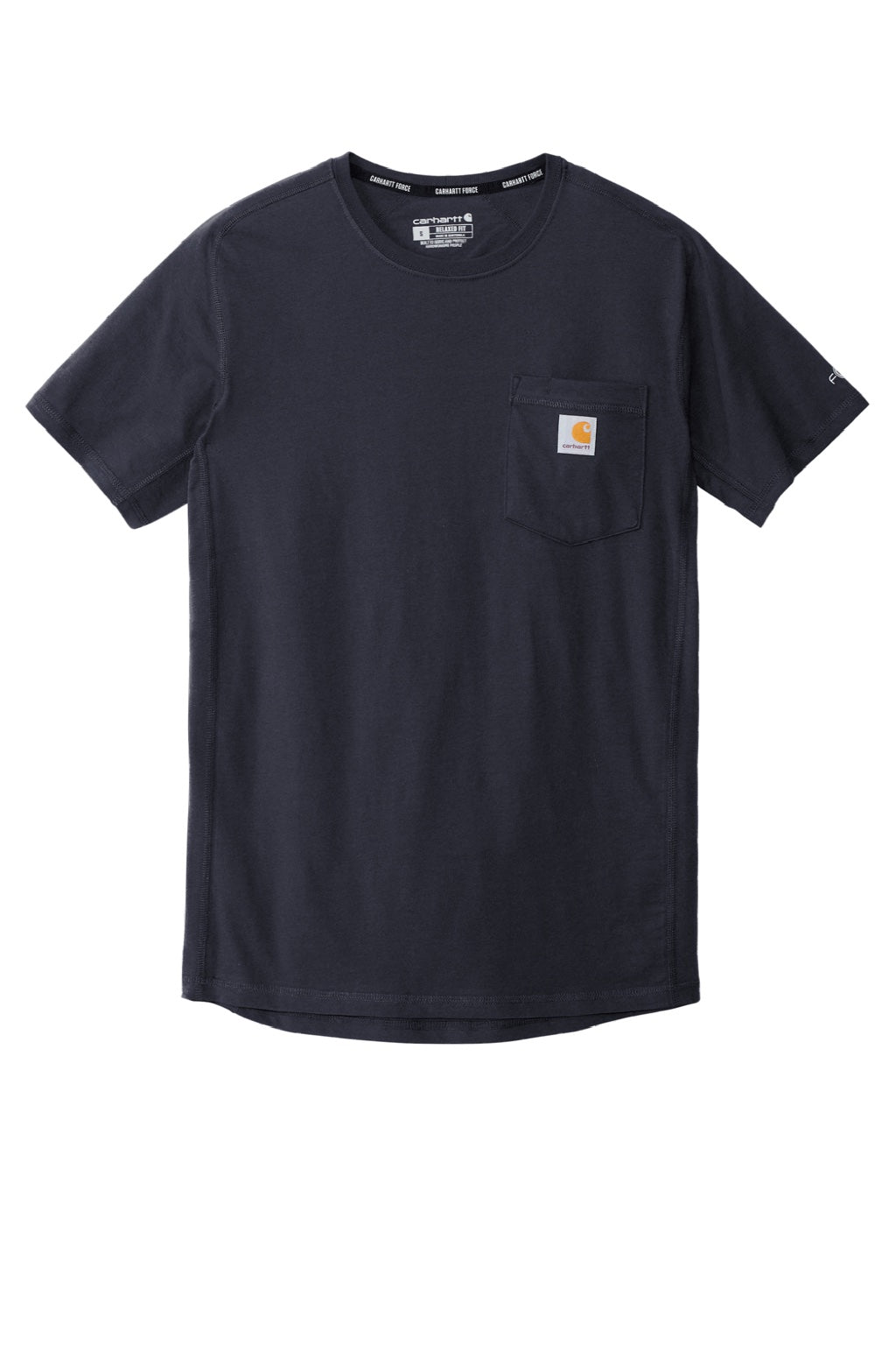Carhartt CT104616/CT106652 Mens Force Moisture Wicking Short Sleeve Crewneck T-Shirt w/ Pocket Navy Blue Flat Front