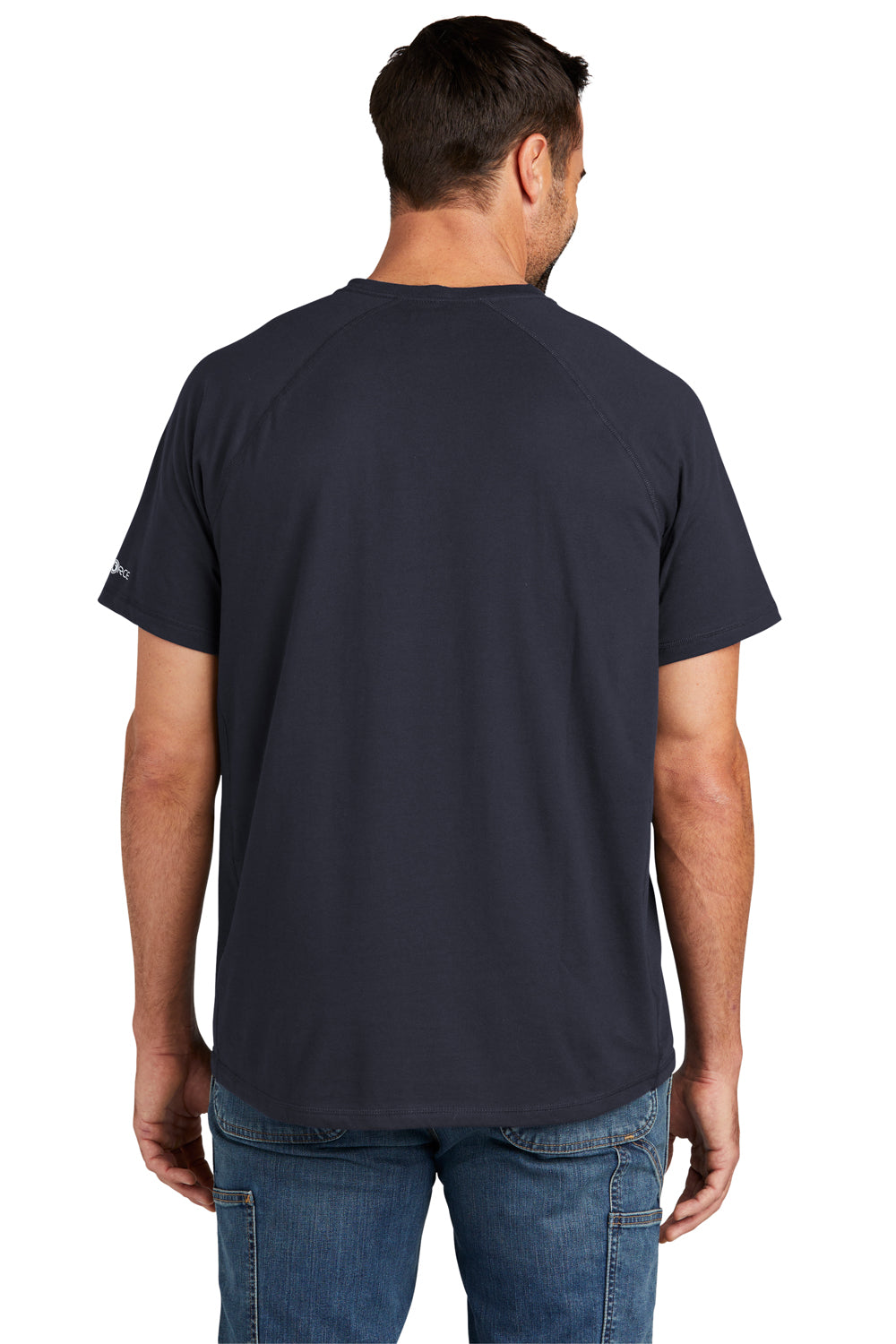 Carhartt CT104616 Mens Force Moisture Wicking Short Sleeve Crewneck T-Shirt w/ Pocket Navy Blue Model Back