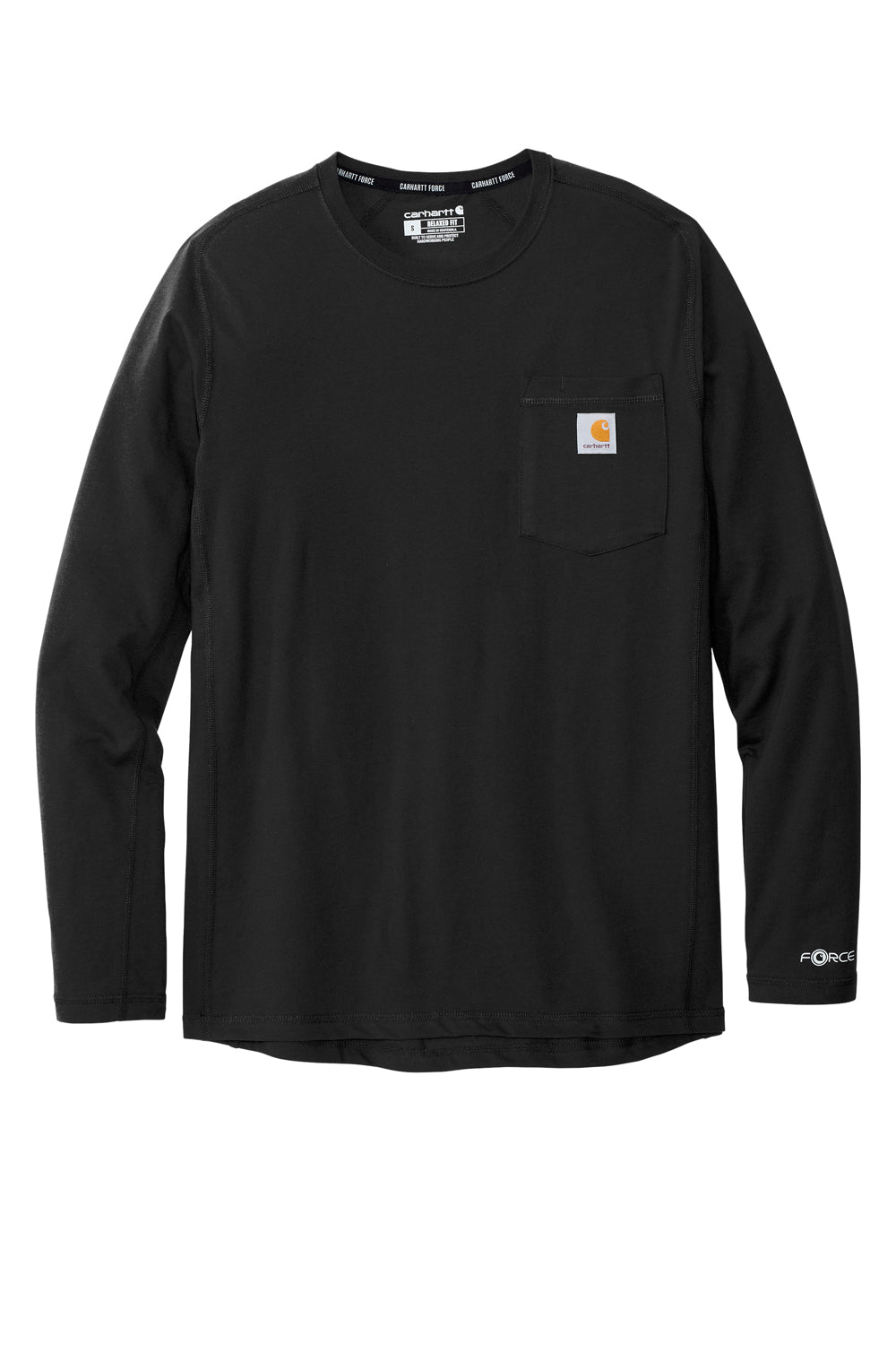 Carhartt CT104617 Mens Force Moisture Wicking Long Sleeve Crewneck T-Shirt w/ Pocket Black Flat Front