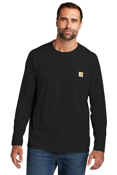 Carhartt CT104617 Mens Force Moisture Wicking Long Sleeve Crewneck T-Shirt w/ Pocket Black Model Front