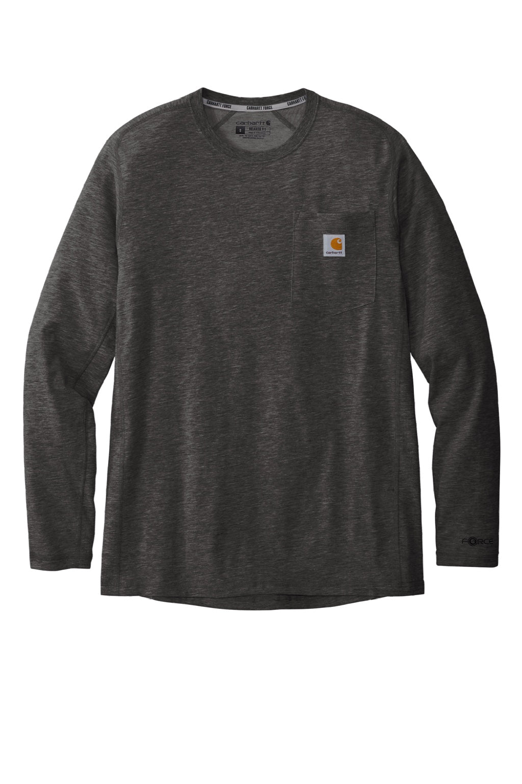 Carhartt CT104617/CT106656 Mens Force Moisture Wicking Long Sleeve Crewneck T-Shirt w/ Pocket Heather Carbon Grey Flat Front