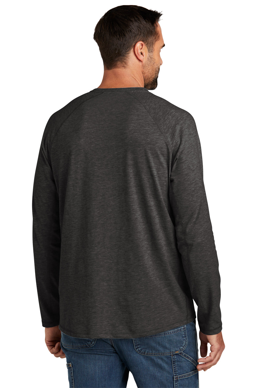 Carhartt CT104617 Mens Force Moisture Wicking Long Sleeve Crewneck T-Shirt w/ Pocket Heather Carbon Grey Model Back