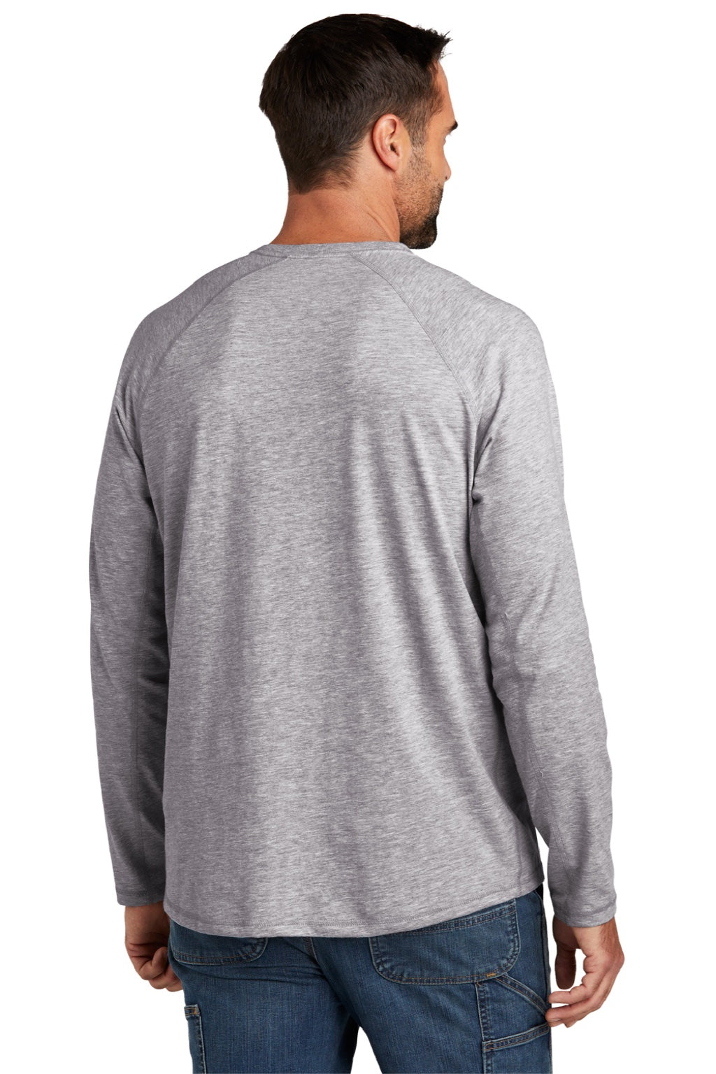 Carhartt CT104617/CT106656 Mens Force Moisture Wicking Long Sleeve Crewneck T-Shirt w/ Pocket Heather Grey Model Back
