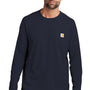 Carhartt Mens Force Moisture Wicking Long Sleeve Crewneck T-Shirt w/ Pocket - Navy Blue