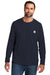 Carhartt CT104617/CT106656 Mens Force Moisture Wicking Long Sleeve Crewneck T-Shirt w/ Pocket Navy Blue Model Front