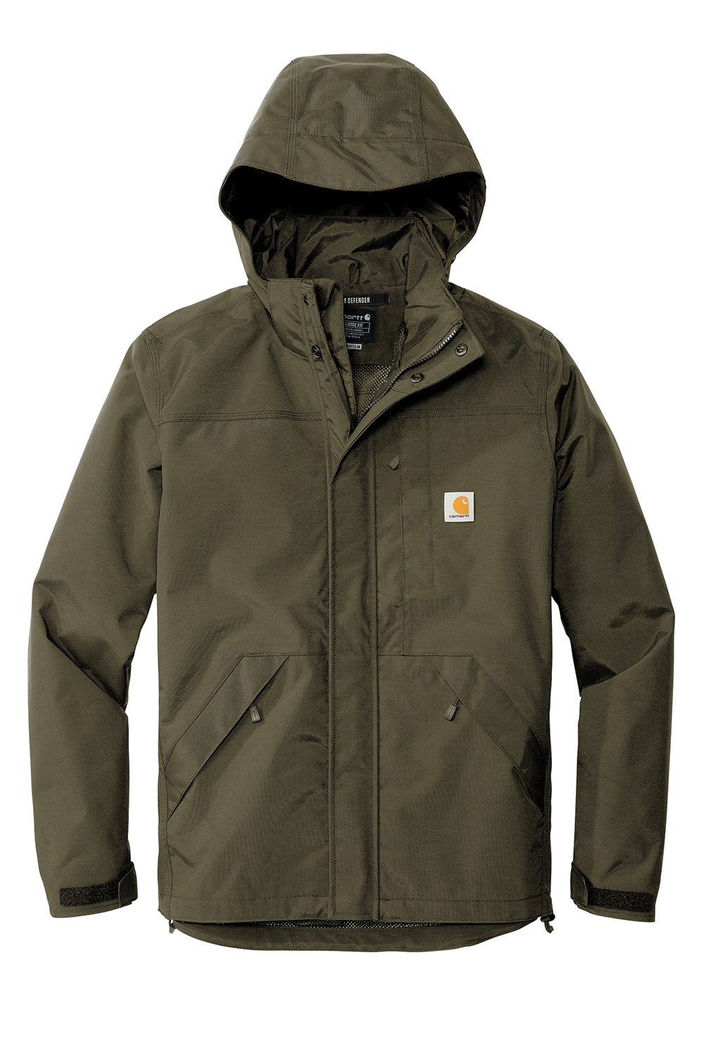Carhartt CT104670 Mens Storm Defender Shoreline Waterproof Full Zip Hooded Jacket Moss Green Flat Front