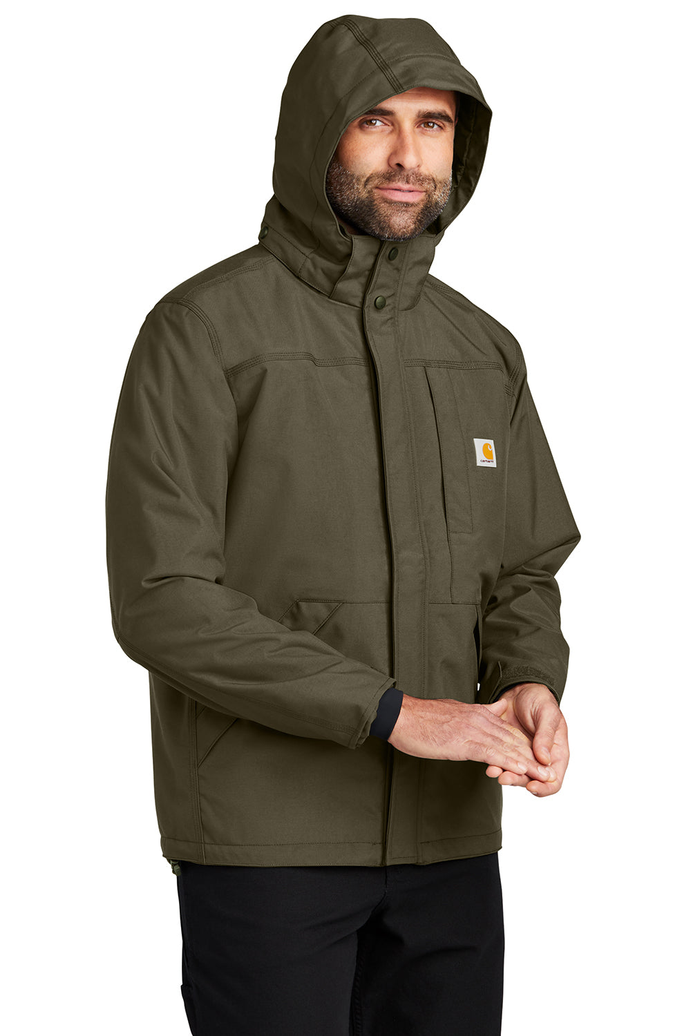 Carhartt CT104670 Mens Storm Defender Shoreline Waterproof Full Zip Hooded Jacket Moss Green Model 3Q