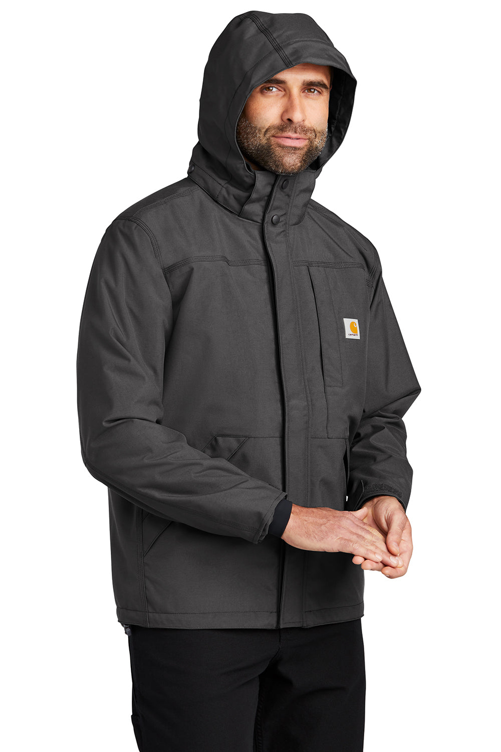 Carhartt CT104670 Mens Storm Defender Shoreline Waterproof Full Zip Hooded Jacket Shadow Grey Model 3Q