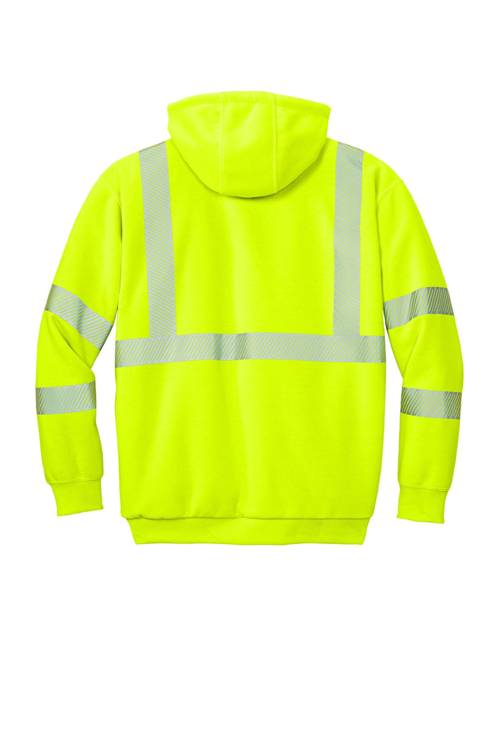 Carhartt CT104988 Mens ANSI 107 Class 3 Water Resistant Full Zip Hooded Sweatshirt Hoodie w/ Pockets Bright Lime Green Flat Back