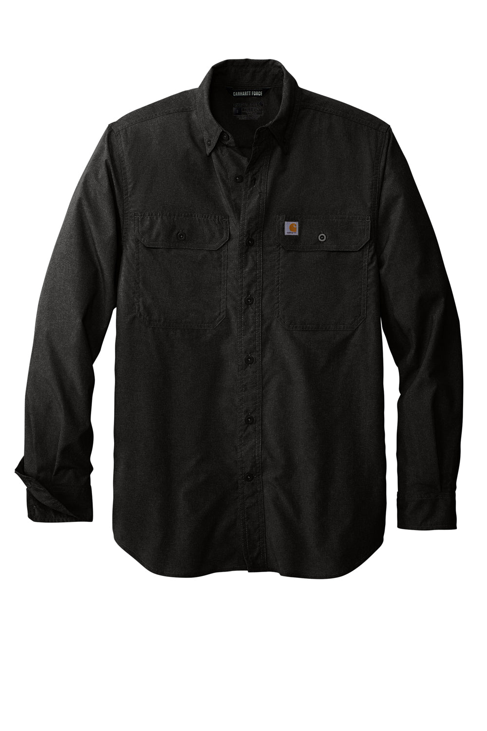 Carhartt CT105291 Mens Force Moisture Wicking Long Sleeve Button Down Shirt w/ Double Pockets Black Flat Front