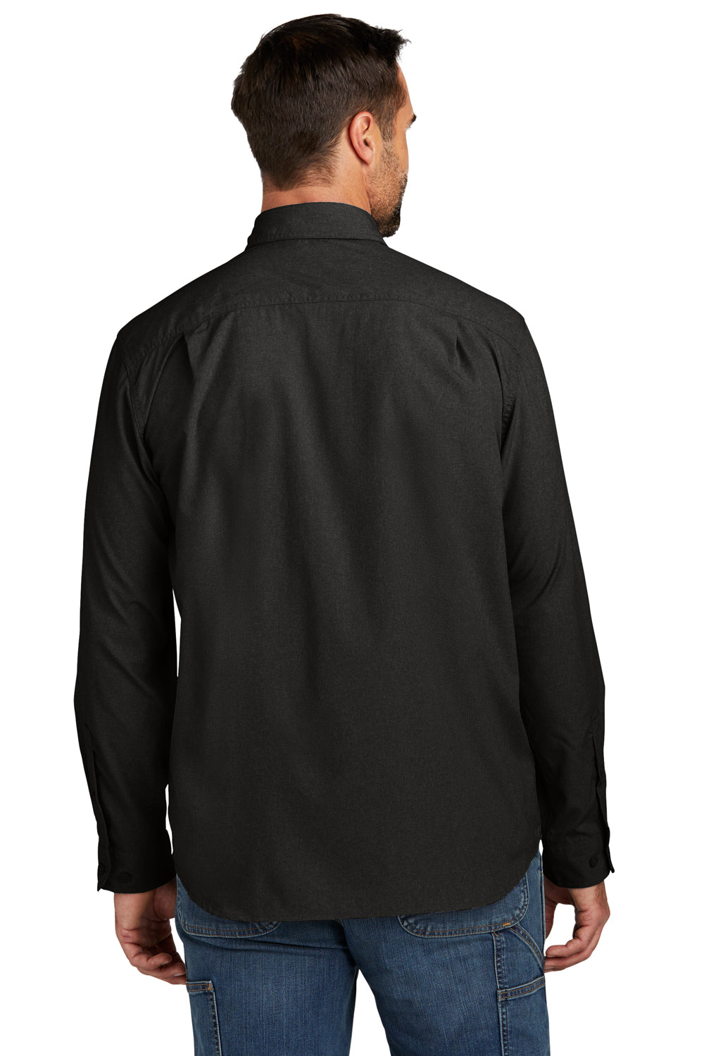 Carhartt CT105291 Mens Force Moisture Wicking Long Sleeve Button Down Shirt w/ Double Pockets Black Model Back