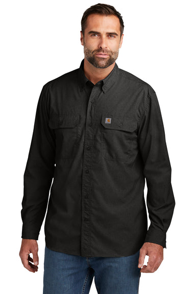 Carhartt CT105291 Mens Force Moisture Wicking Long Sleeve Button Down Shirt w/ Double Pockets Black Model Front