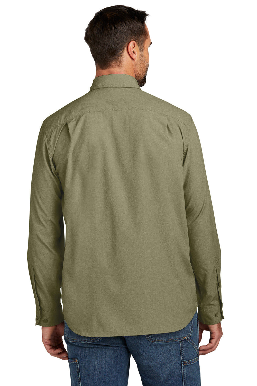 Carhartt CT105291 Mens Force Moisture Wicking Long Sleeve Button Down Shirt w/ Double Pockets Burnt Olive Green Model Back