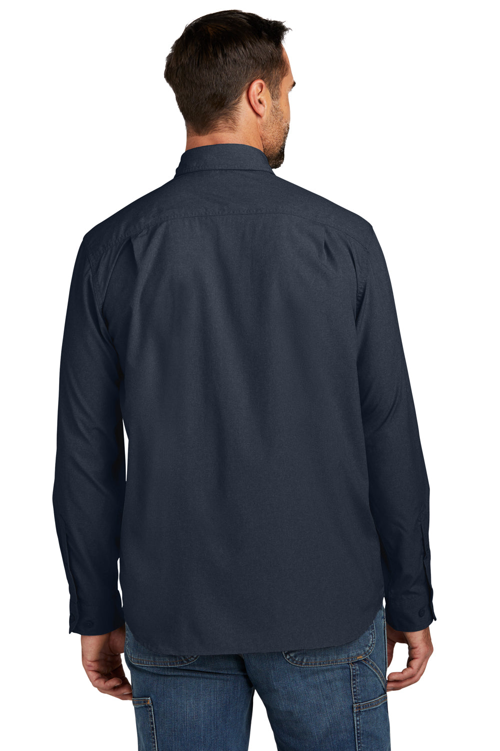 Carhartt CT105291 Mens Force Moisture Wicking Long Sleeve Button Down Shirt w/ Double Pockets Navy Blue Model Back