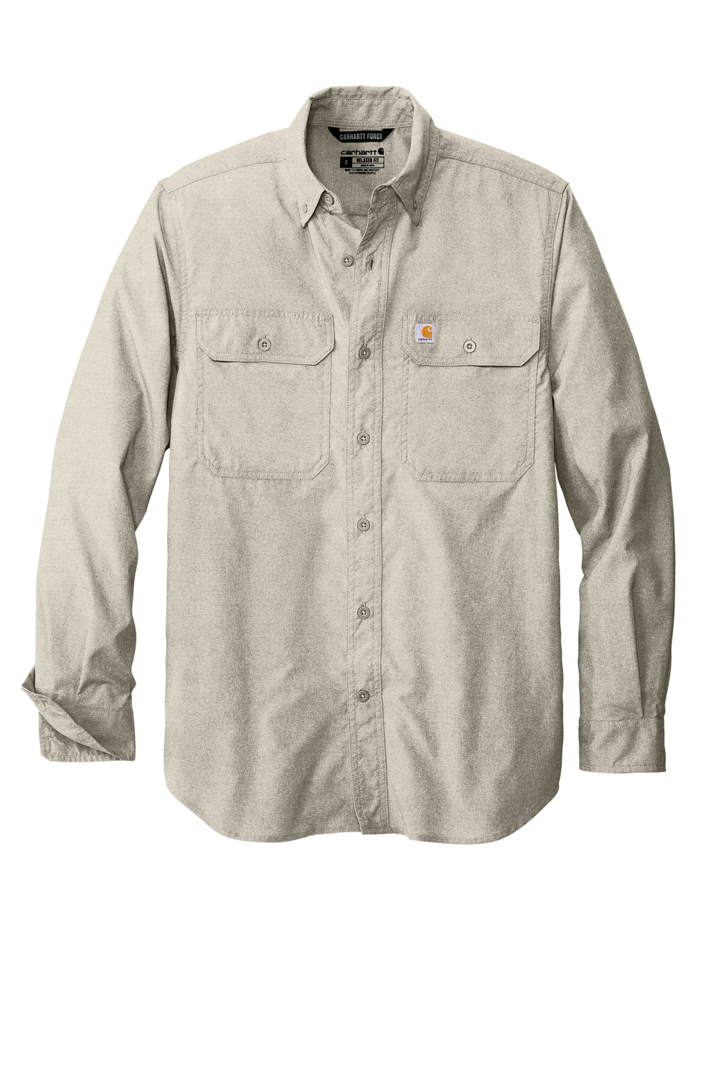 Carhartt CT105291 Mens Force Moisture Wicking Long Sleeve Button Down Shirt w/ Double Pockets Steel Grey Flat Front