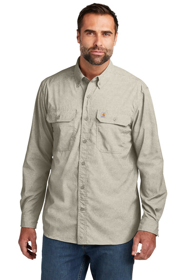 Carhartt CT105291 Mens Force Moisture Wicking Long Sleeve Button Down Shirt w/ Double Pockets Steel Grey Model Front