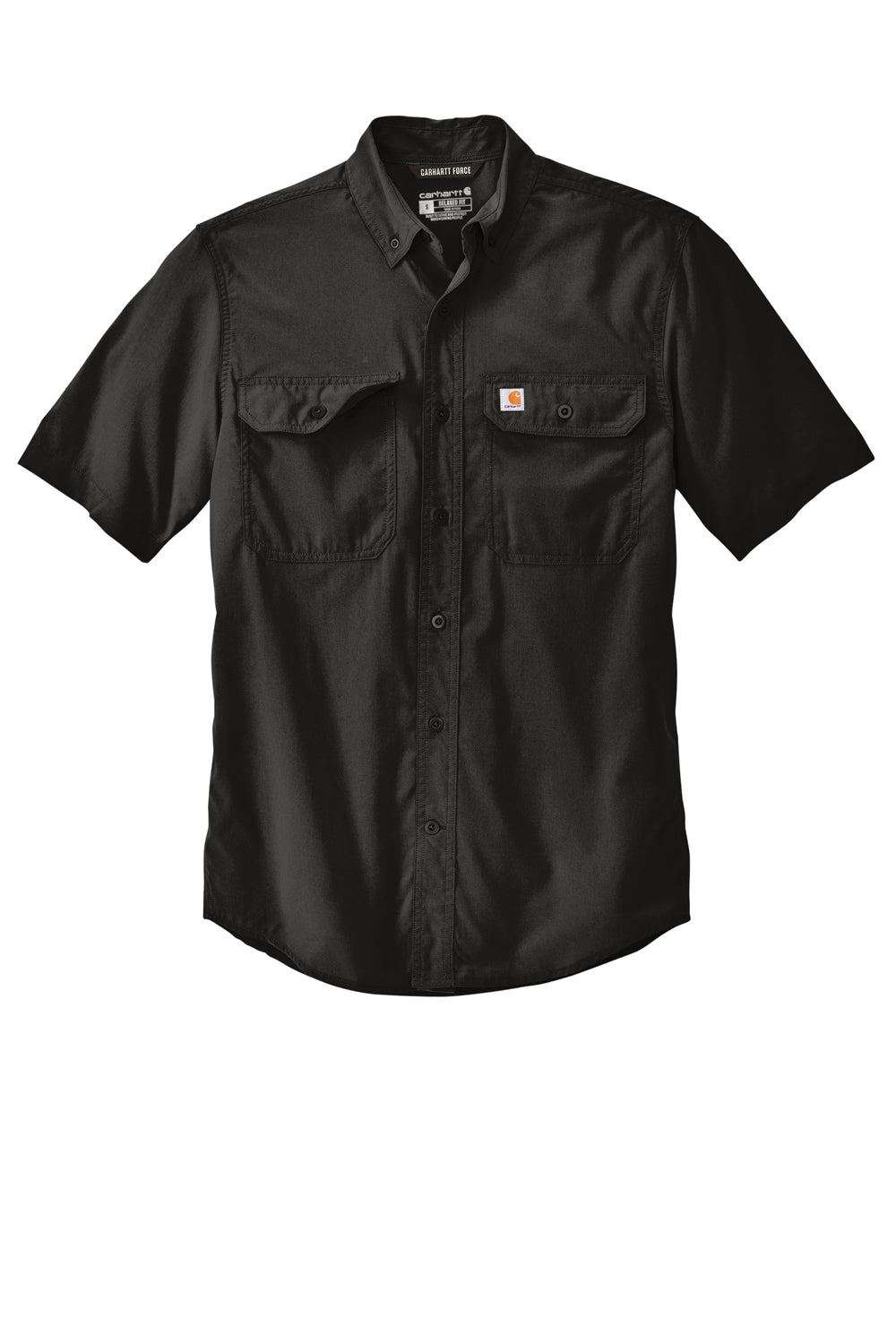 Carhartt CT105292 Mens Force Moisture Wicking Short Sleeve Button Down Shirt w/ Double Pockets Black Flat Front