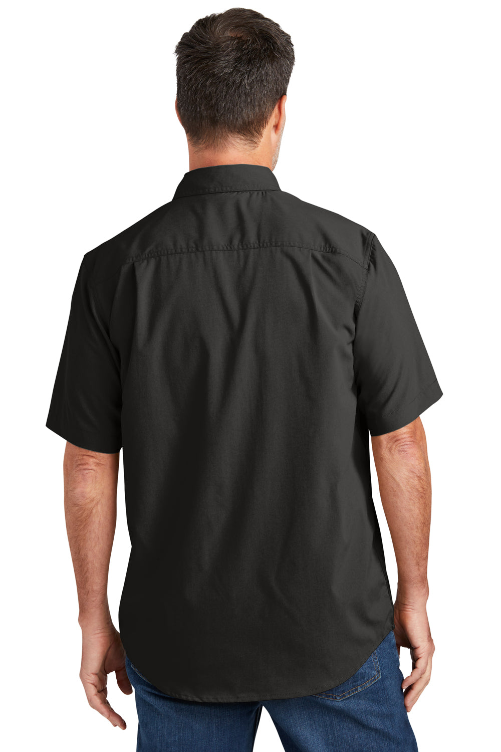 Carhartt CT105292 Mens Force Moisture Wicking Short Sleeve Button Down Shirt w/ Double Pockets Black Model Back