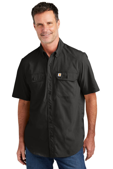 Carhartt CT105292 Mens Force Moisture Wicking Short Sleeve Button Down Shirt w/ Double Pockets Black Model Front