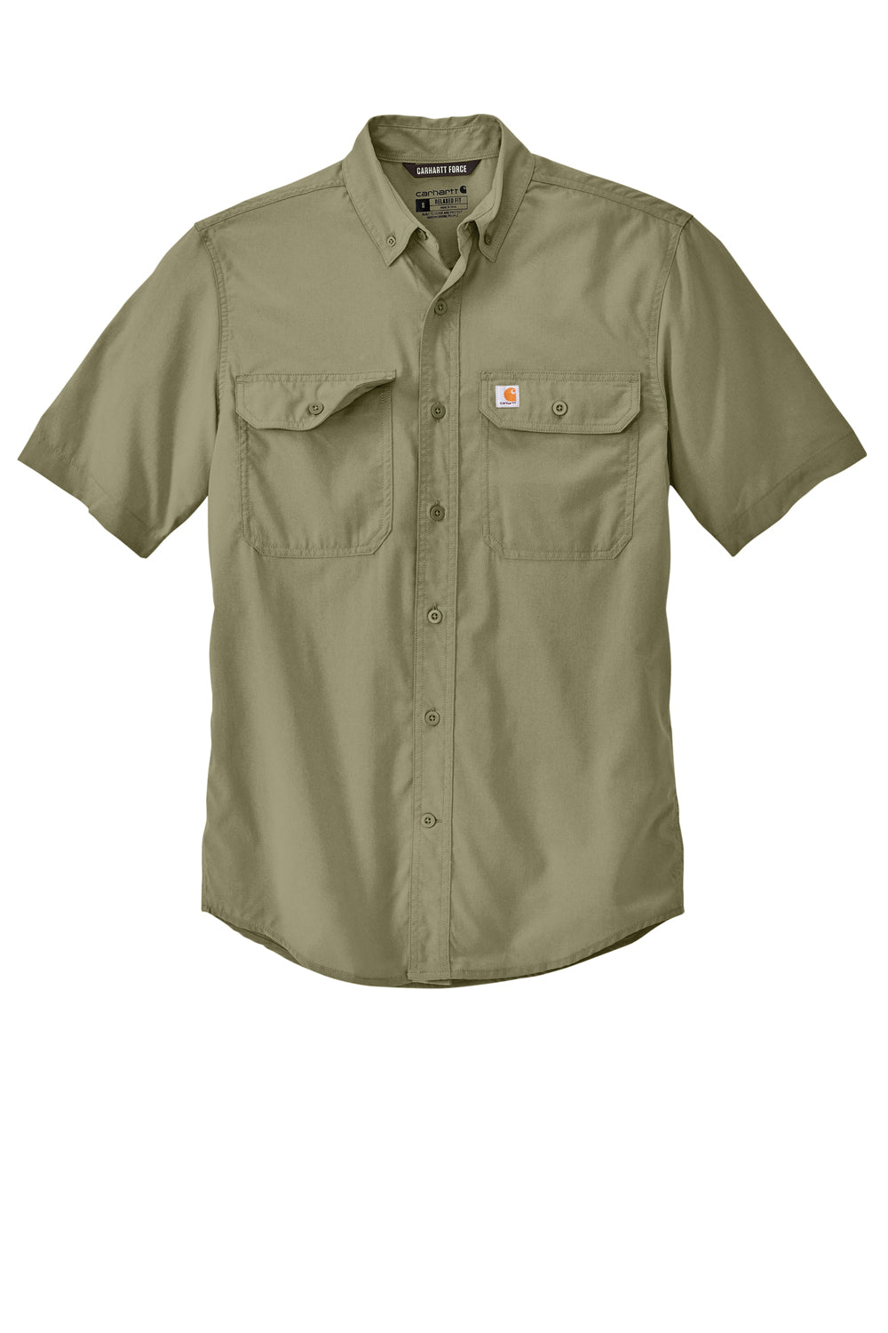 Carhartt Mens Force Moisture Wicking Short Sleeve Button Down Shirt w/ Double Pockets Burnt Olive Green
