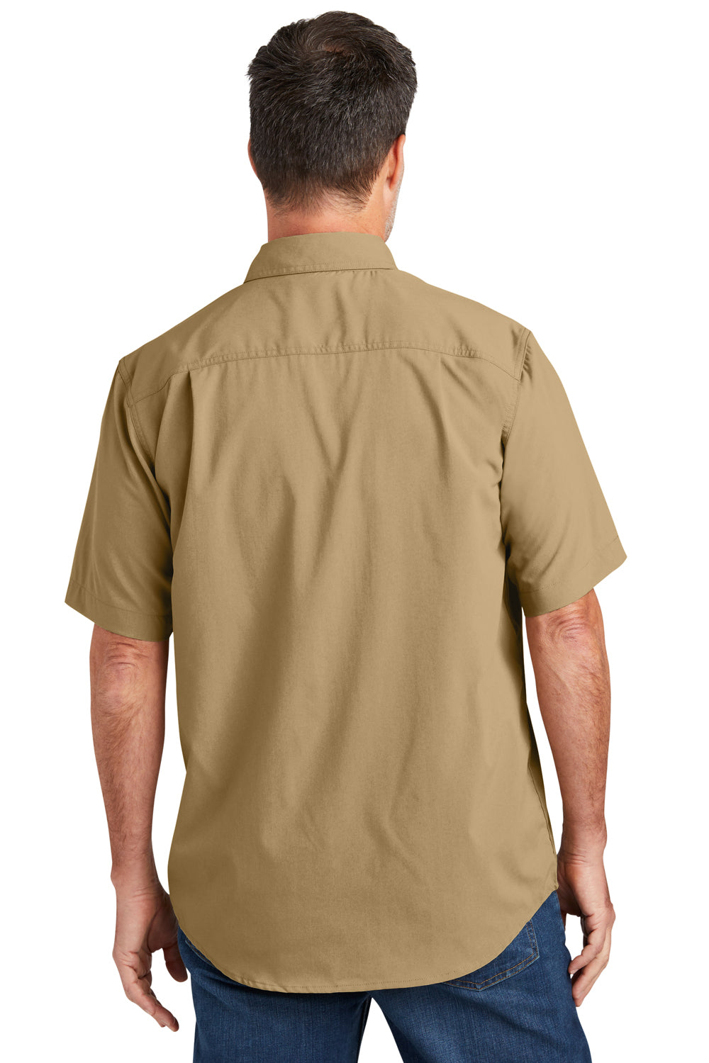 Carhartt CT105292 Mens Force Moisture Wicking Short Sleeve Button Down Shirt w/ Double Pockets Dark Khaki Brown Model Back