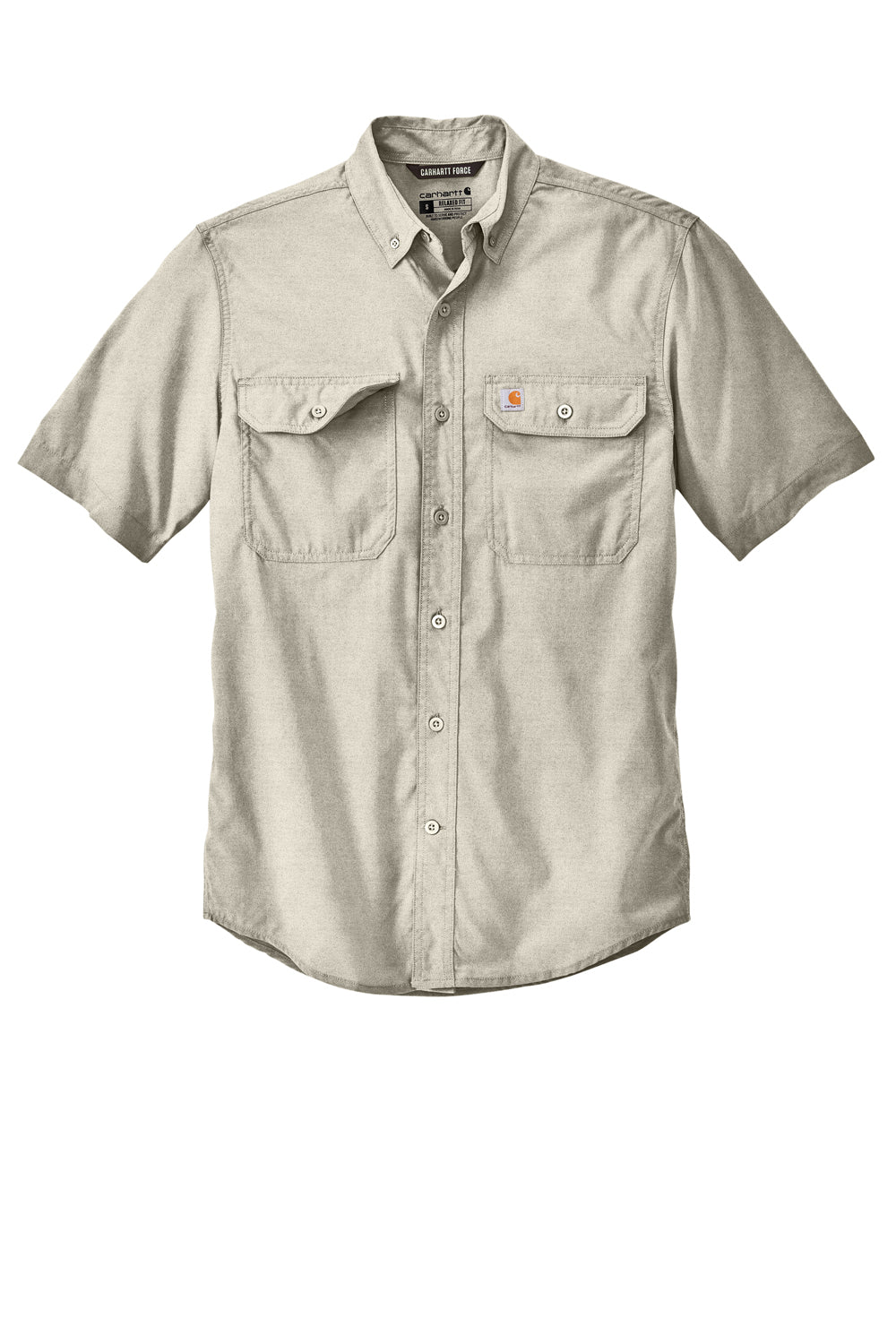 Carhartt CT105292 Mens Force Moisture Wicking Short Sleeve Button Down Shirt w/ Double Pockets Steel Grey Flat Front