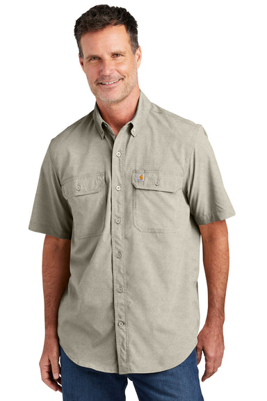 Carhartt CT105292 Mens Force Moisture Wicking Short Sleeve Button Down Shirt w/ Double Pockets Steel Grey Model Front