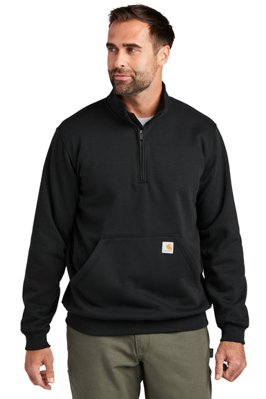 Carhartt CT105294 Mens 1/4 Zip Sweatshirt Black Model Front