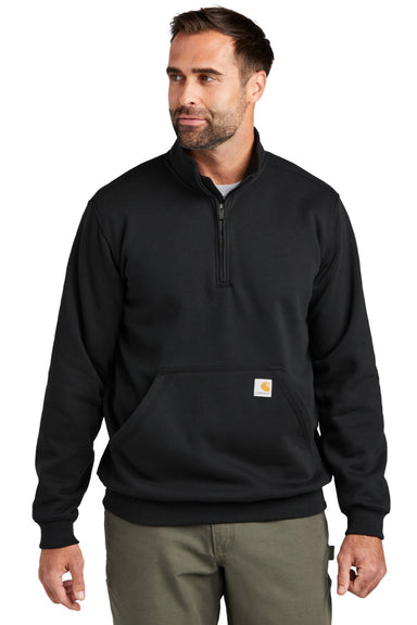 Carhartt CT105294 Mens 1/4 Zip Sweatshirt w/ Pouch Pocket Black Model Front