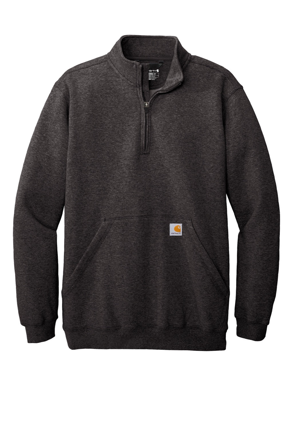Carhartt CT105294 Mens 1/4 Zip Sweatshirt w/ Pouch Pocket Heather Carbon Grey Flat Front