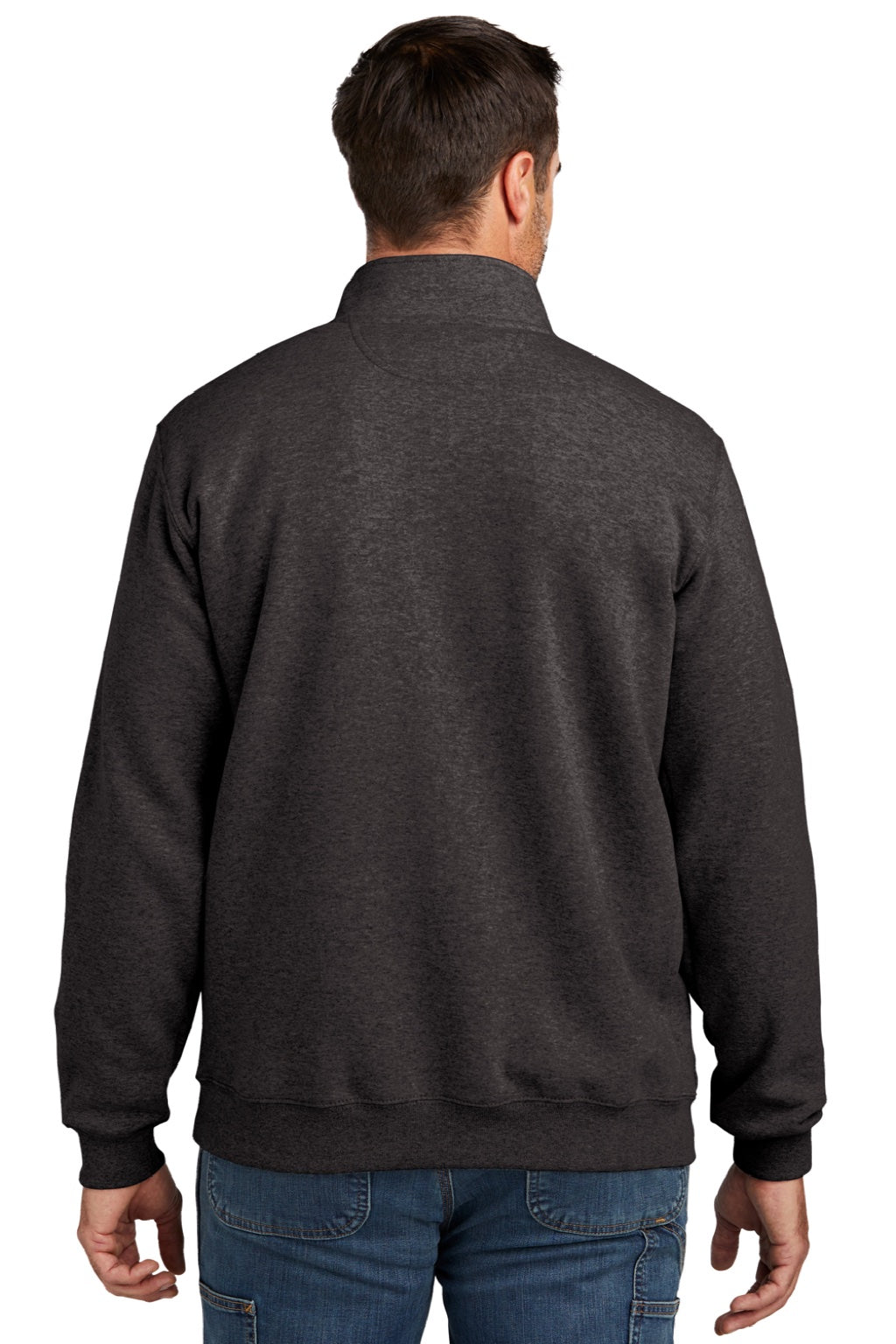 Carhartt CT105294 Mens 1/4 Zip Sweatshirt w/ Pouch Pocket Heather Carbon Grey Model Back