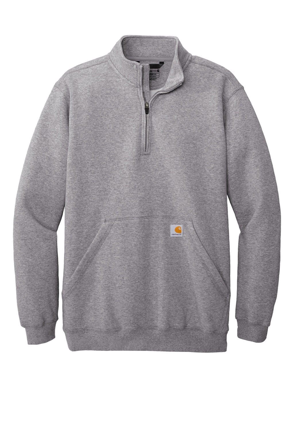 Carhartt CT105294 Mens 1/4 Zip Sweatshirt w/ Pouch Pocket Heather Grey Flat Front