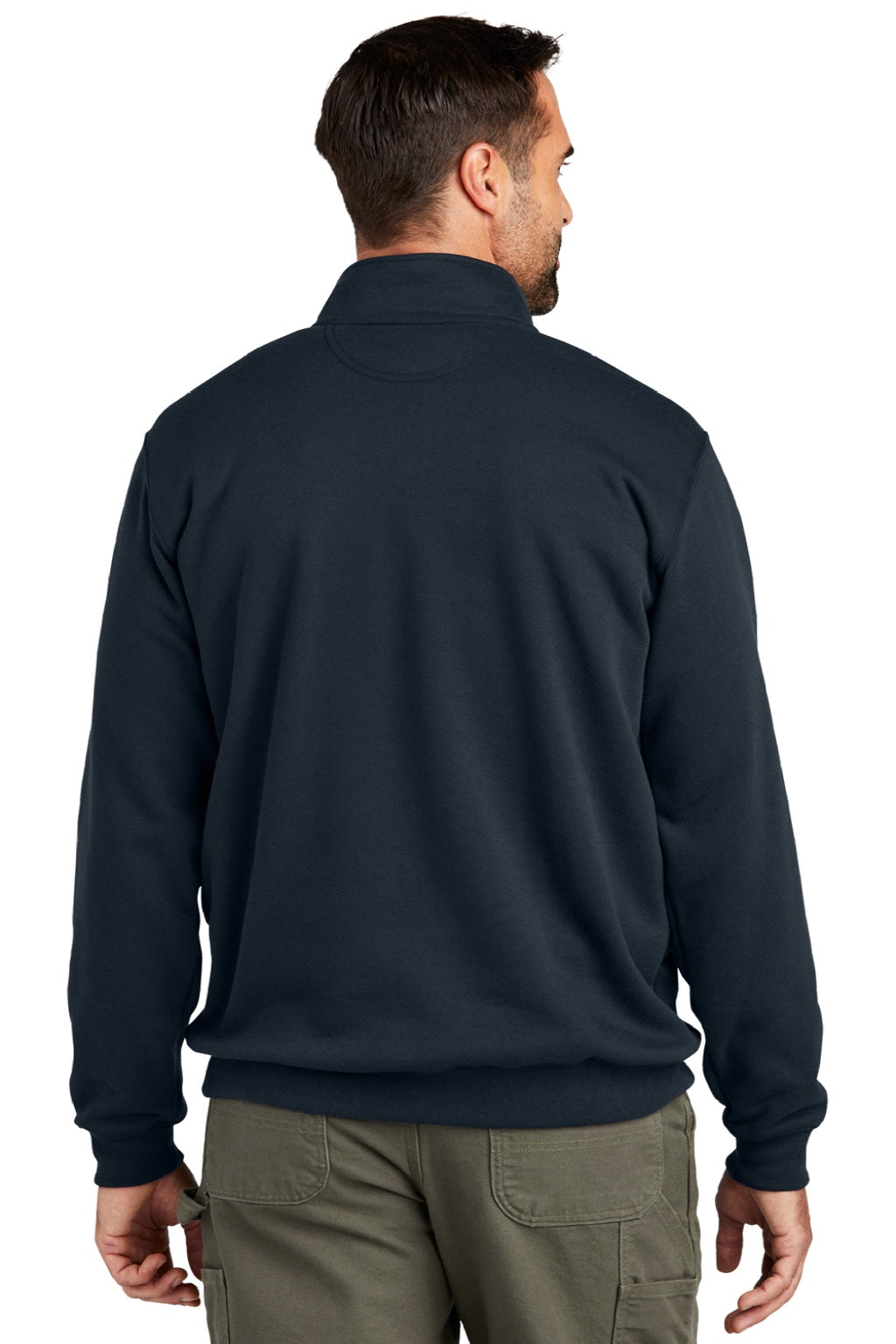 Carhartt CT105294 Mens 1/4 Zip Sweatshirt w/ Pouch Pocket New Navy Blue Model Back