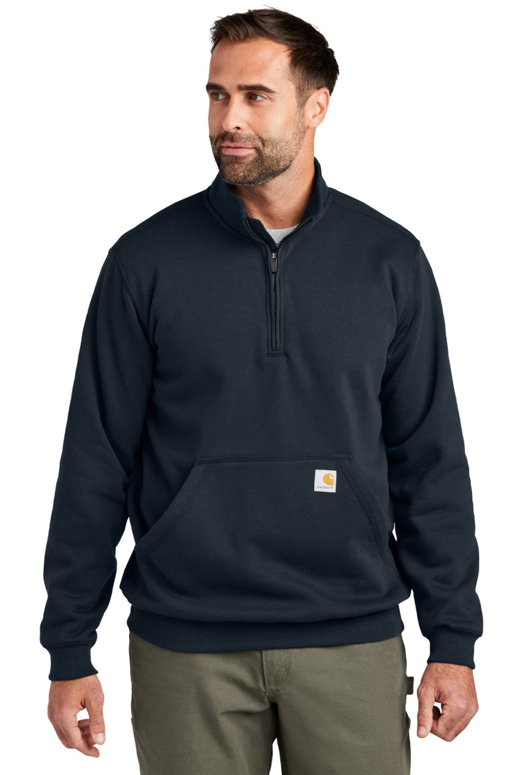 Carhartt CT105294 Mens 1/4 Zip Sweatshirt w/ Pouch Pocket New Navy Blue Model Front