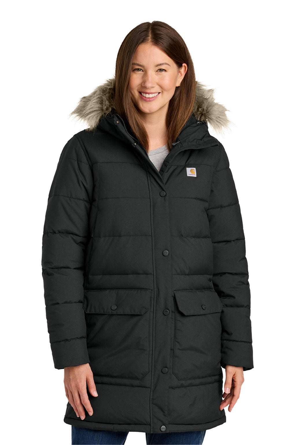 Carhartt CT105456 Womens Montana Insulated Full Zip Hooded Coat Black Model Front