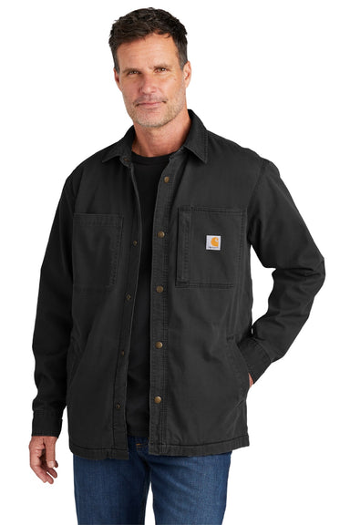 Carhartt CT105532 Mens Rugged Flex Fleece Lined Button Down Shirt Jacket Black Model Front