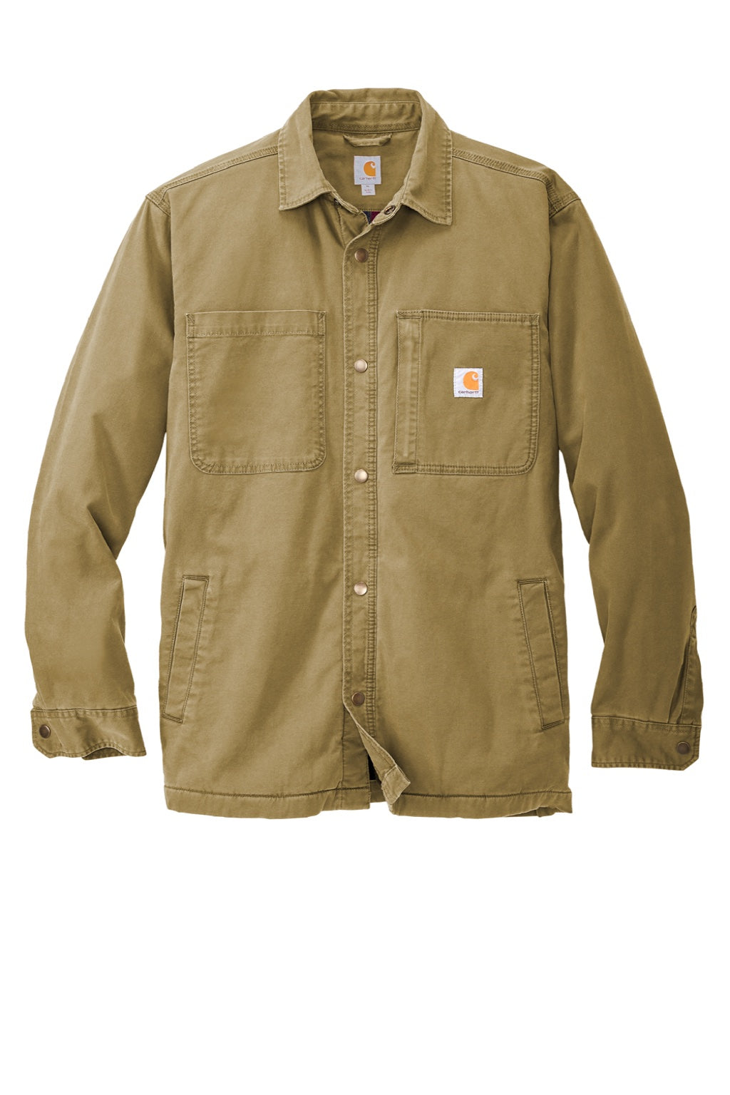 Carhartt CT105532 Mens Rugged Flex Fleece Lined Button Down Shirt Jacket Dark Khaki Brown Flat Front