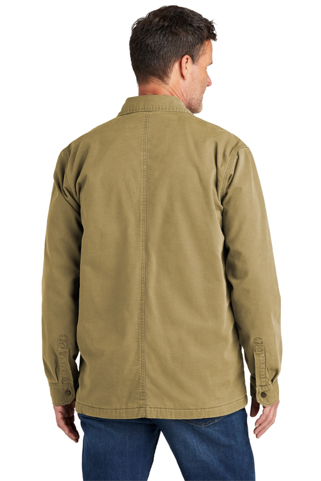 Carhartt CT105532 Mens Rugged Flex Fleece Lined Button Down Shirt Jacket Dark Khaki Brown Model Back