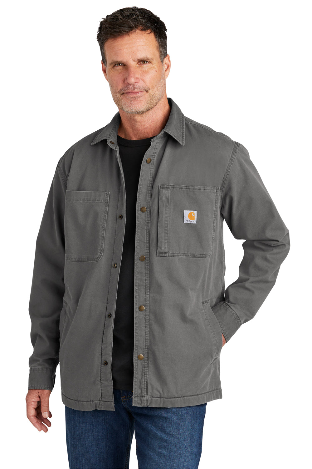 Carhartt CT105532 Mens Rugged Flex Button Down Shirt Jacket Shadow Grey Model Front