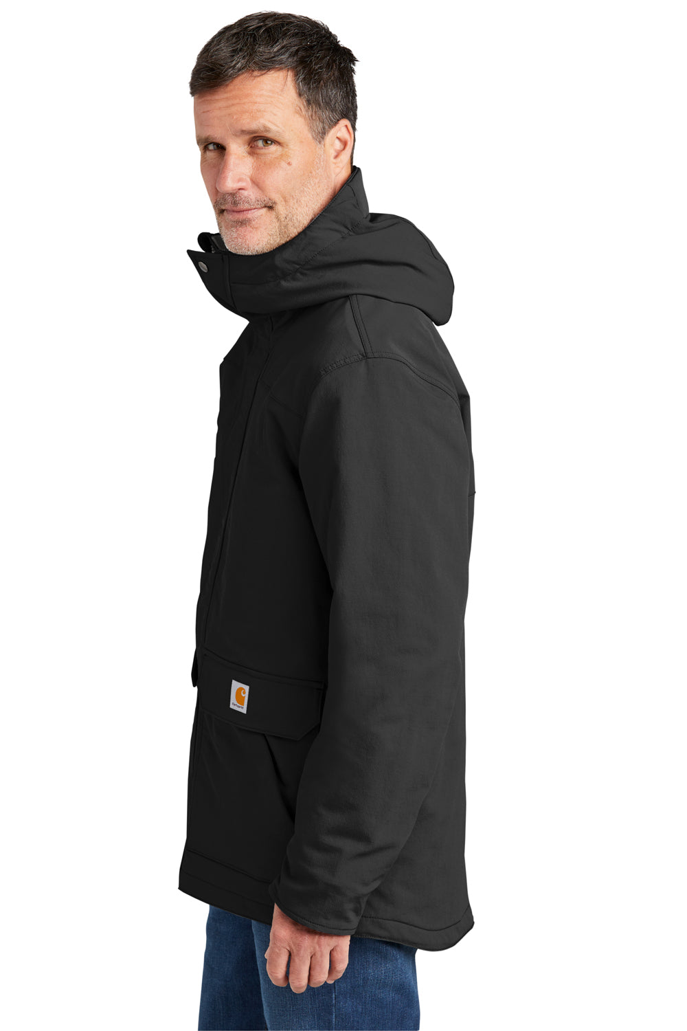 Carhartt CT105533 Mens Super Dux Wind & Water Resistant Full Zip Hooded Jacket Black Model Side