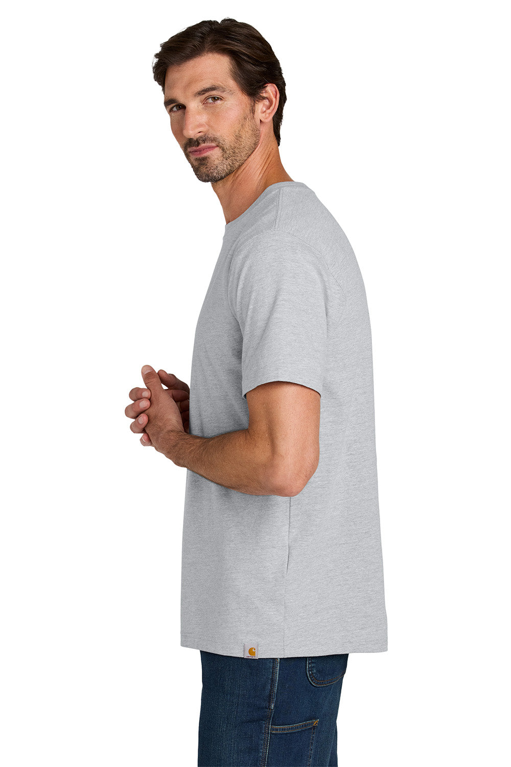 Carhartt CT106020 Mens Short Sleeve Crewneck T-Shirt Heather Grey Model Side