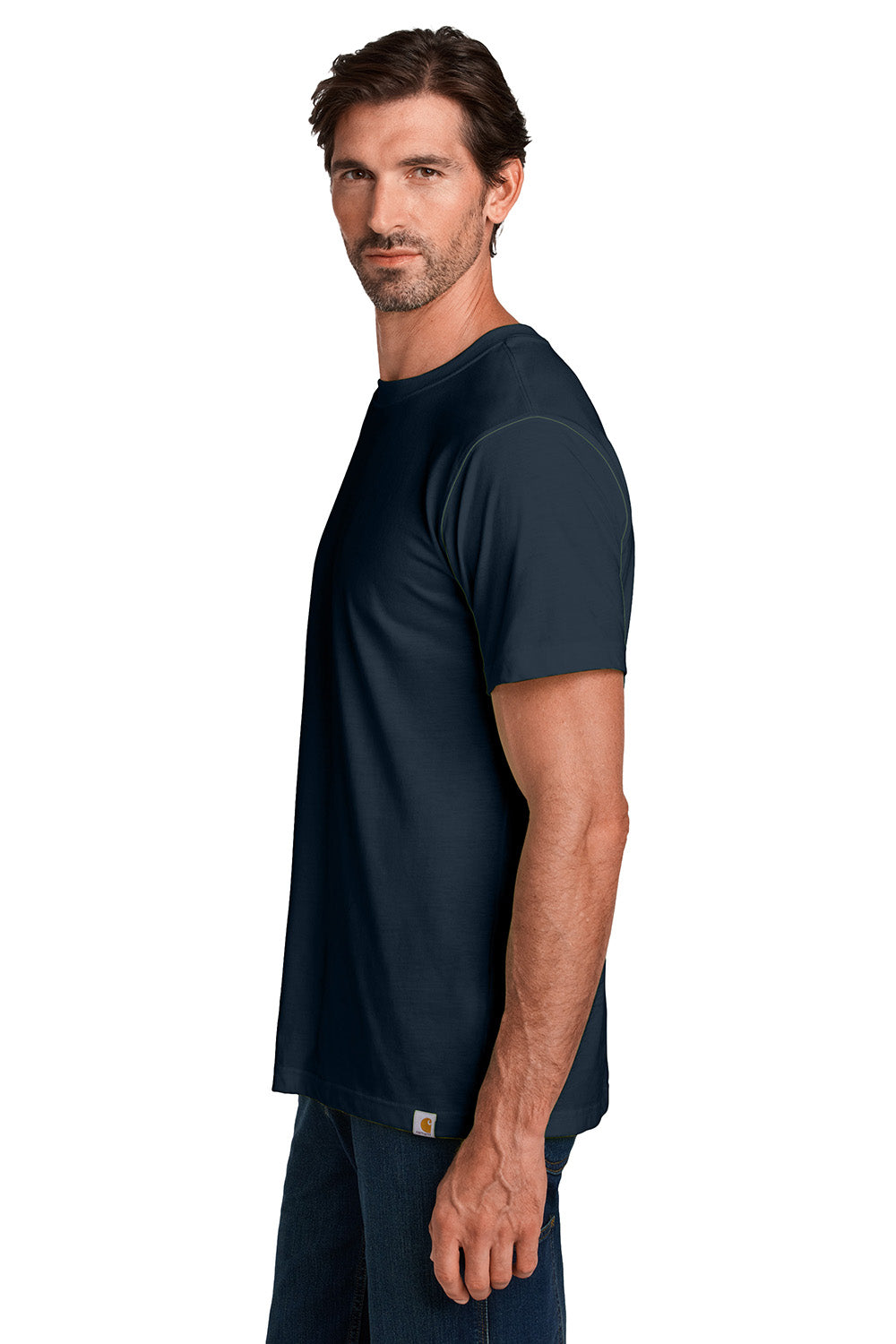 Carhartt CT106020 Mens Short Sleeve Crewneck T-Shirt Navy Blue Model Side